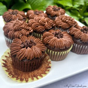 Platter of brownie cupcakes.