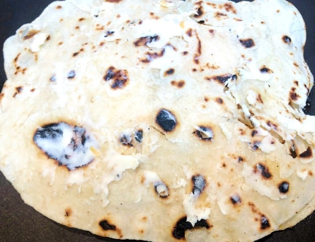 buttered tortilla for quesadillas.