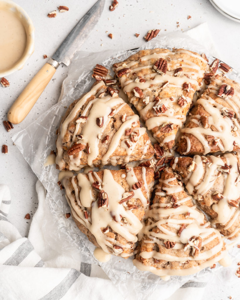 These carrot cake cones are sweet, heart warming, and delicious! With pecans and maple cream cheese glaze