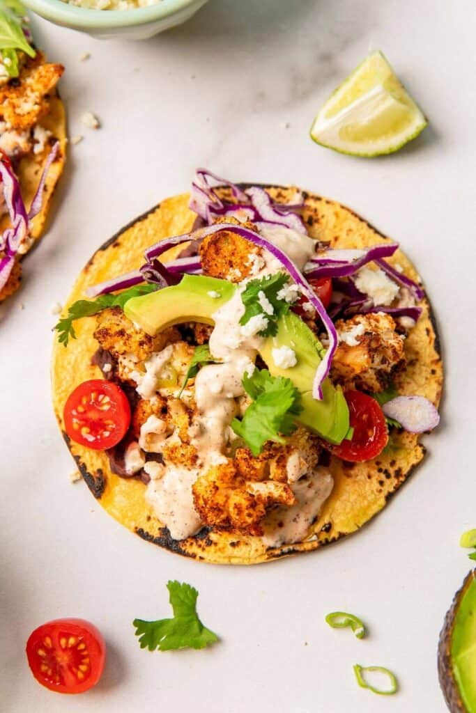 Cauliflower Tacos with Cilantro Yogurt Crema