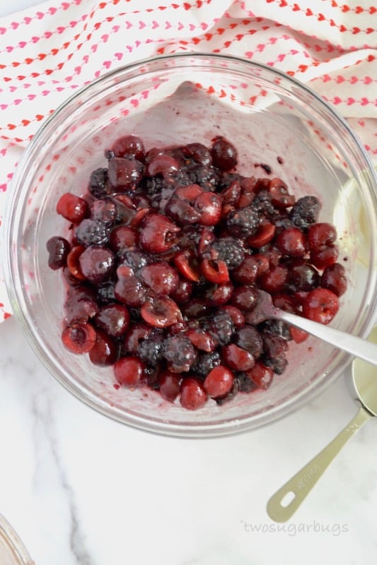 Blackberry cherry filling in a bowl
