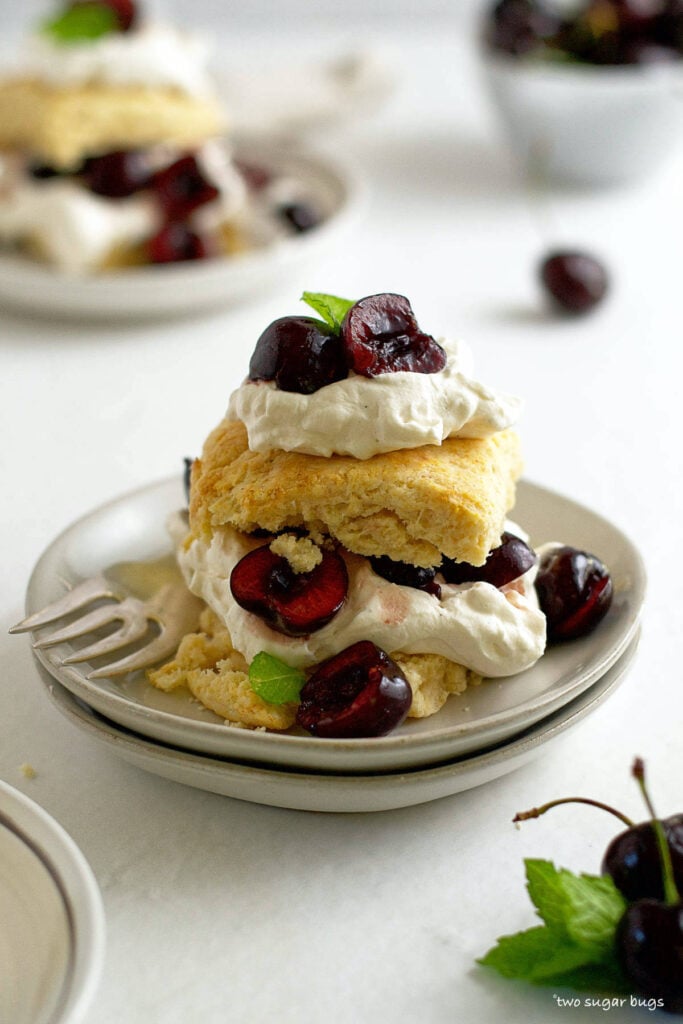 unclose look at cherry shortcake with vanilla biscuits