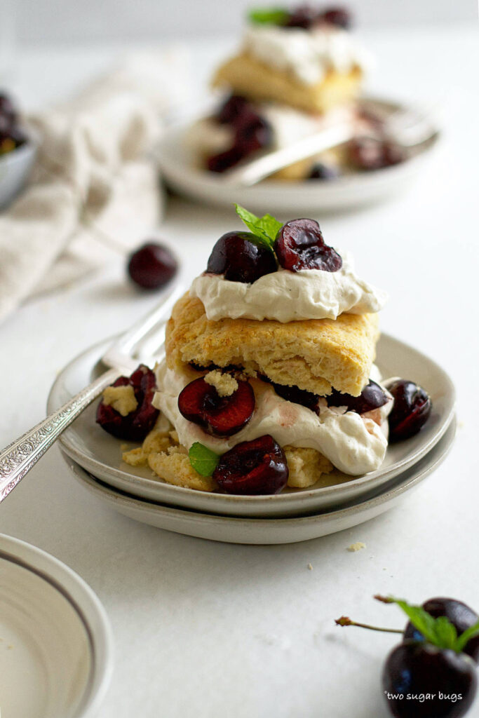 cherry shortcake on a plate