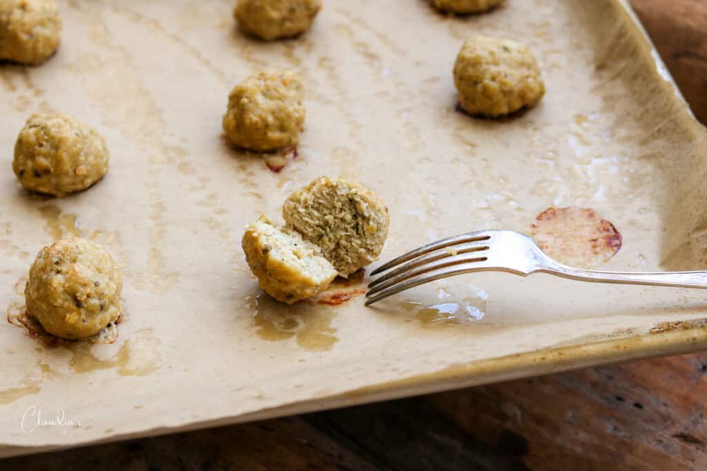baked meatballs on rimmed sheet pan