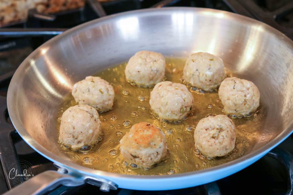 Pan frying meatballs