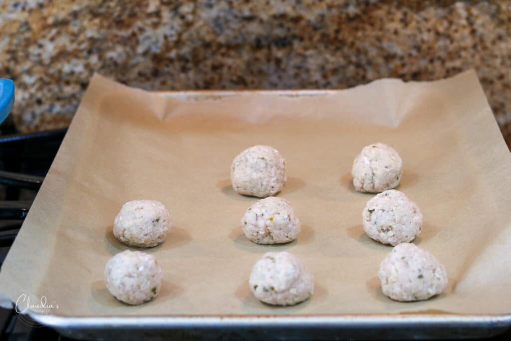 forming meatballs for baking