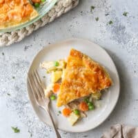 chicken pot pie slice on a plate