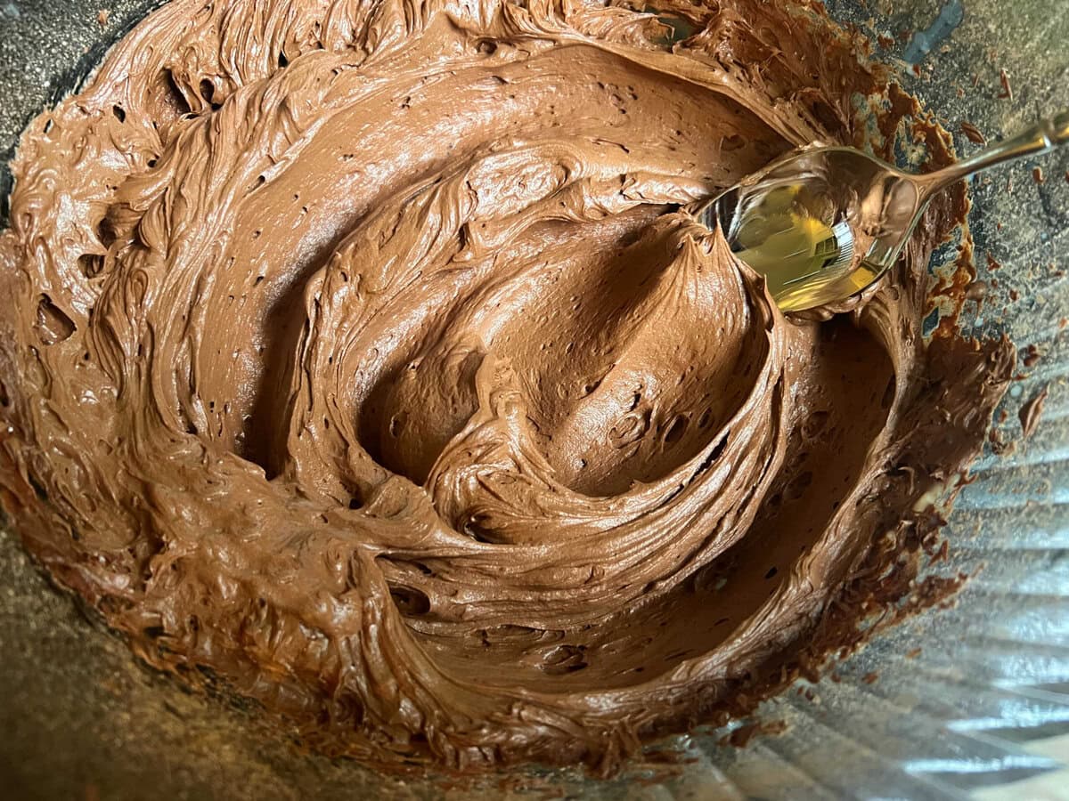 Bowl of chocolate frosting.