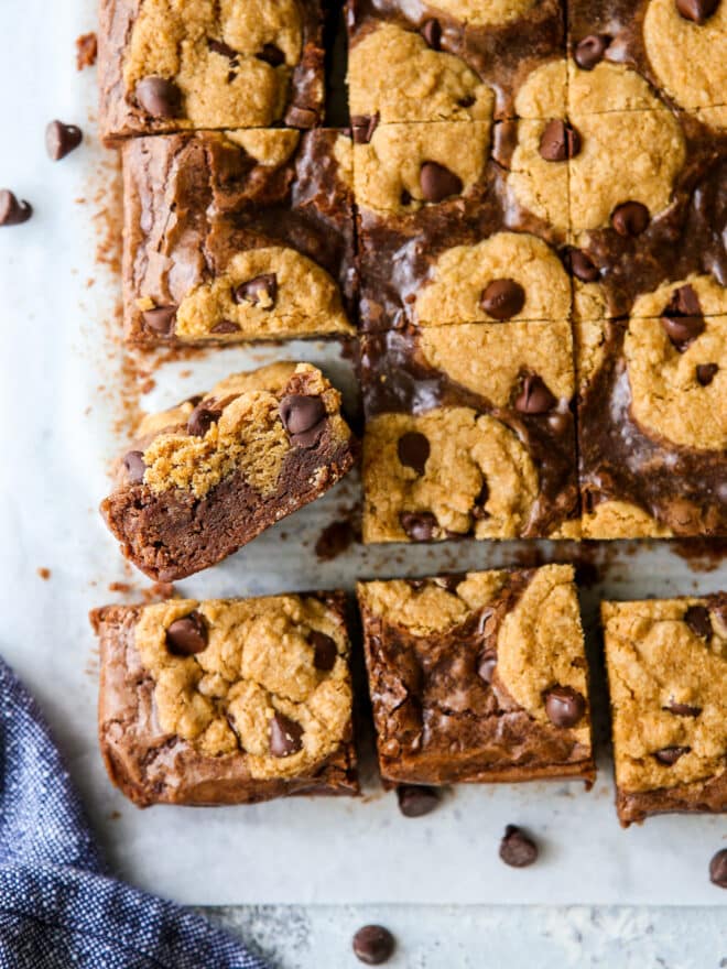 sliced chocolate chip cookie brownies