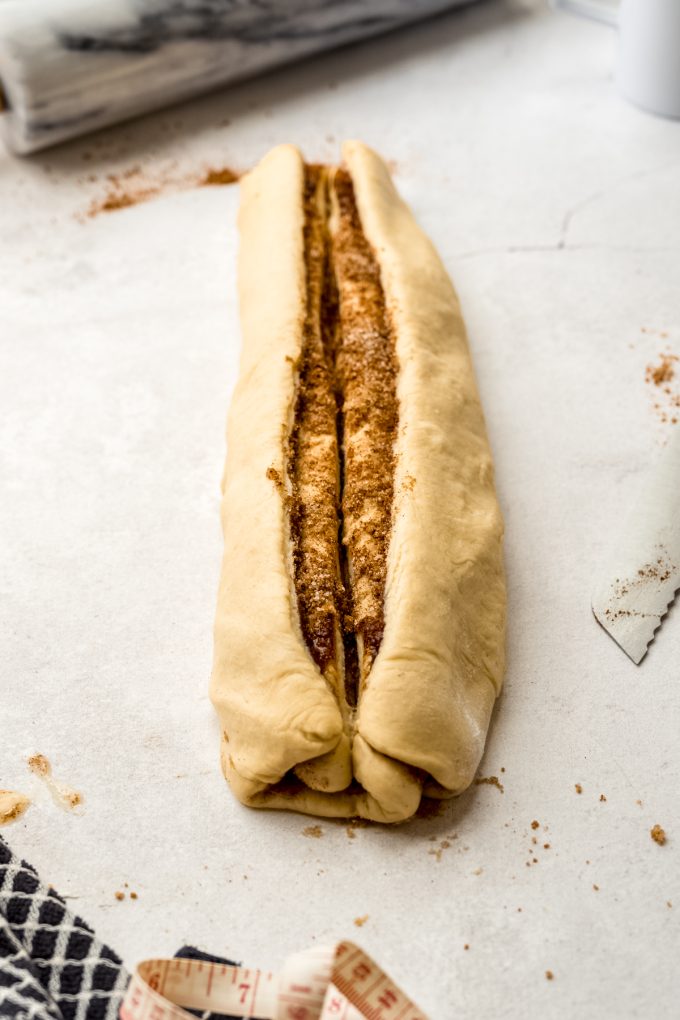 A loaf of cinnamon babka dough before shaping.
