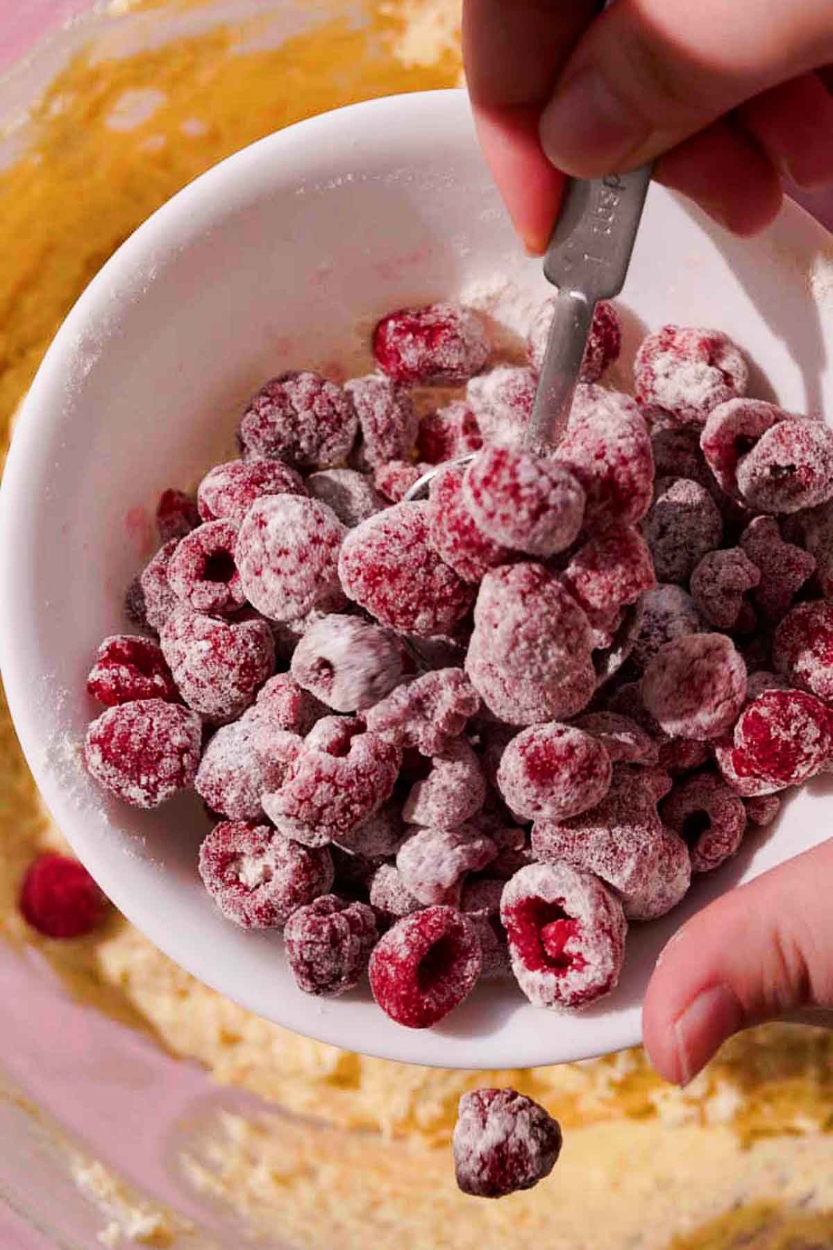 coating frozen raspberries with flour