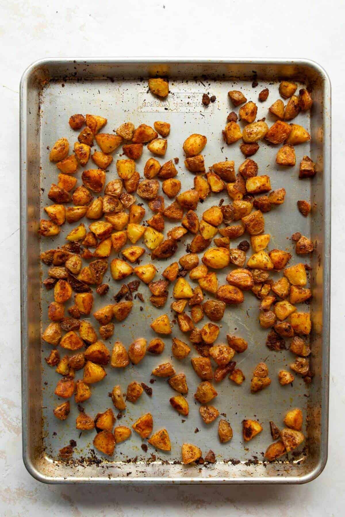 super crispy baby potatoes on a baking sheet