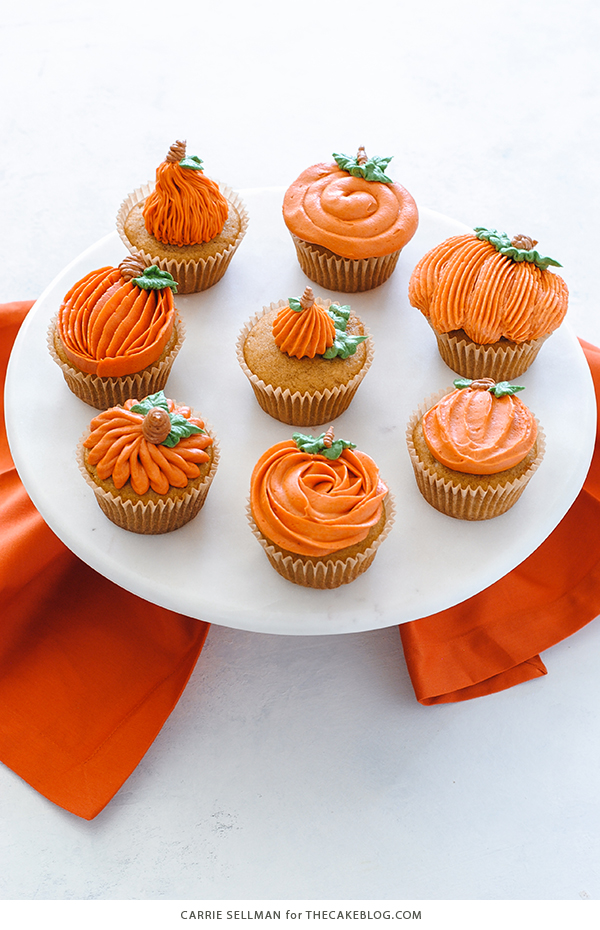 8 Ways to Decorate a Pumpkin Cupcake with Buttercream Frosting | Carrie Sellman for TheCakeBlog.com