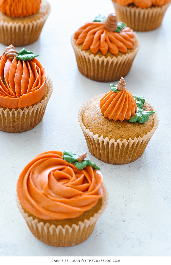 8 Ways to Decorate a Pumpkin Cupcake with Buttercream Frosting | Carrie Sellman for TheCakeBlog.com