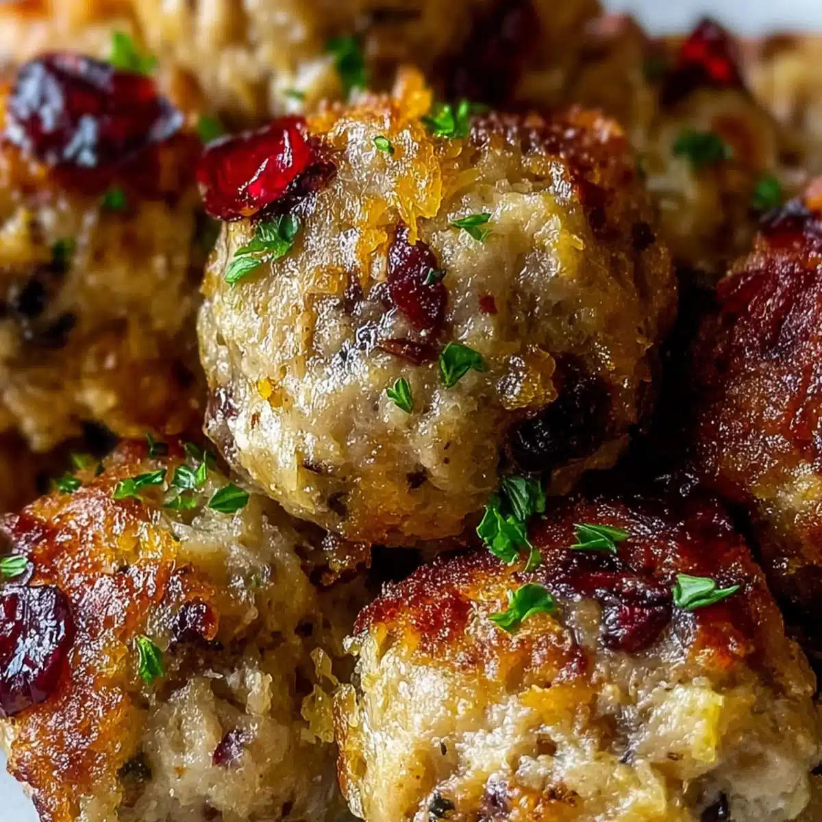 Holiday stuffing balls with turkey, breadcrumbs, and cranberries