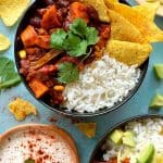 Easy veggie chilli recipe - a quick, easy, healthy and delicious recipe for vegan chilli and five ways to use up leftovers.