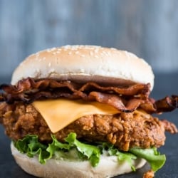 Buttermilk Fried Chicken Sandwich with Bacon & Cheddar Best Chicken Sandwich EVER! | @bestrecipebox