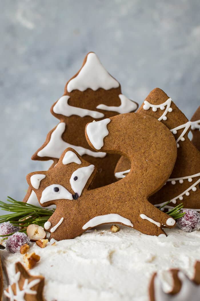 close up of vegan gingerbread fox cookie