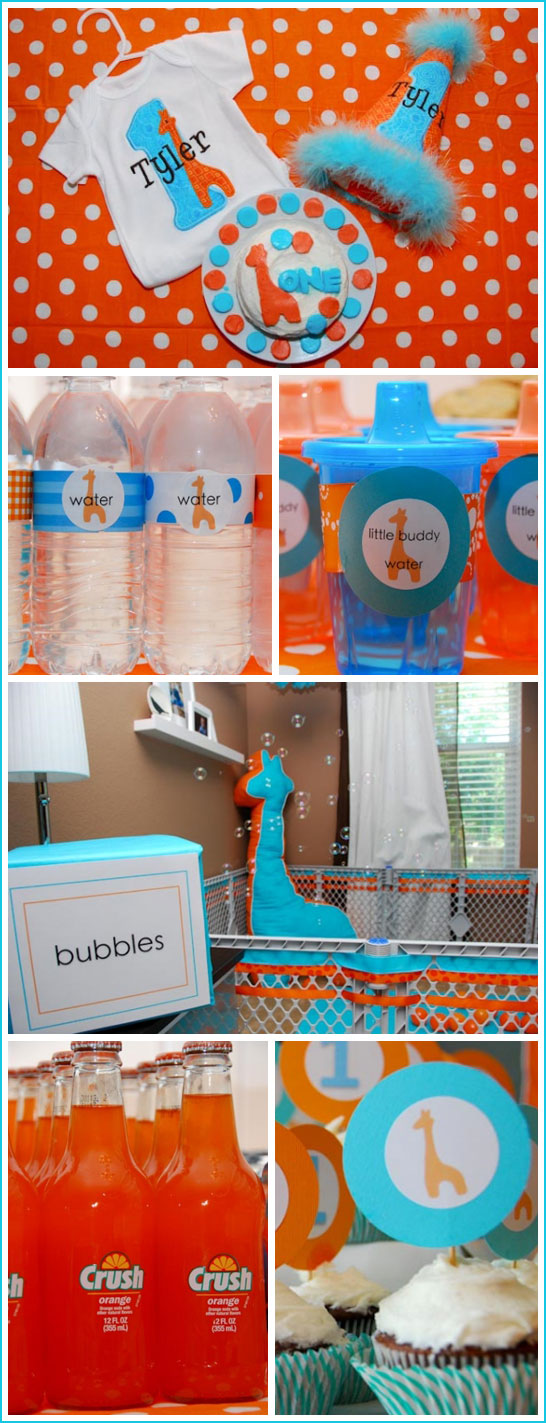 Giraffe First Birthday in Blue & Orange