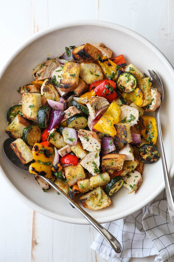 grilled chicken and vegetable panzanella salad from completelydelicious.com