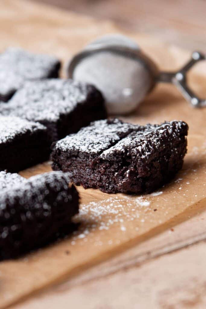 inside of an gooey dairy-free, gluten-free, healthy avocado banana brownies