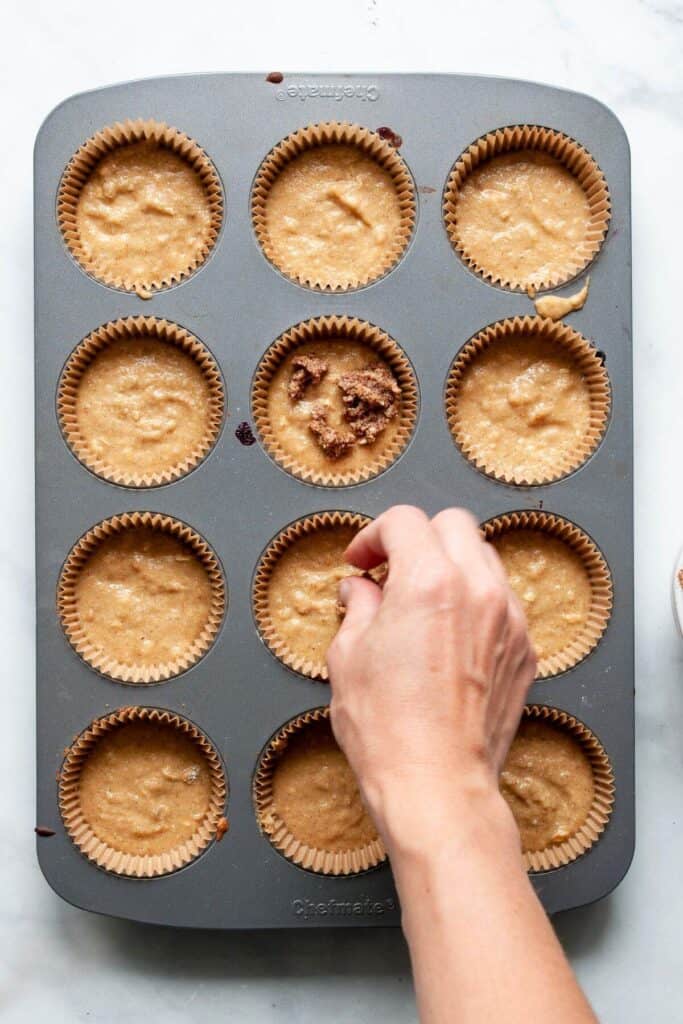 adding oat flour cinnamon streusel on top