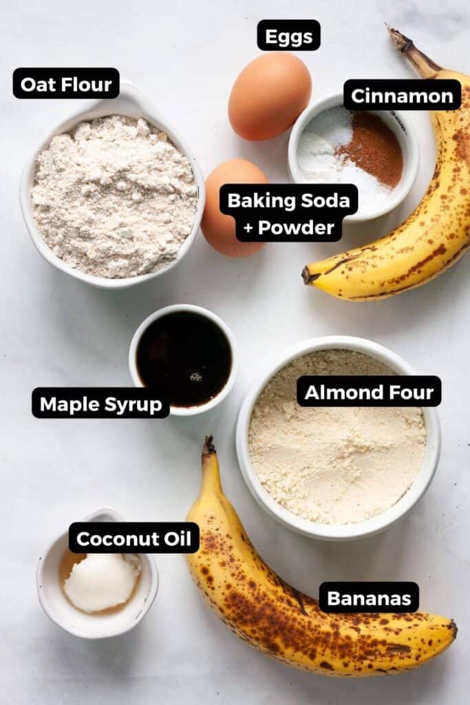 all ingredients in healthy crumble banana muffins