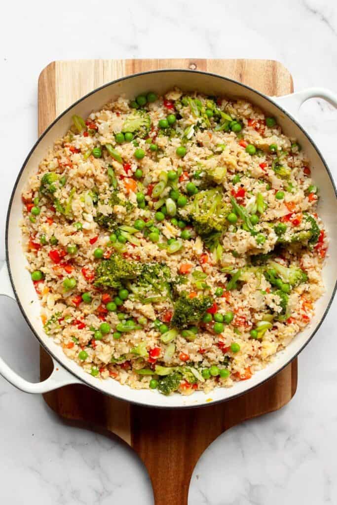 healthy fried rice in large saute pan