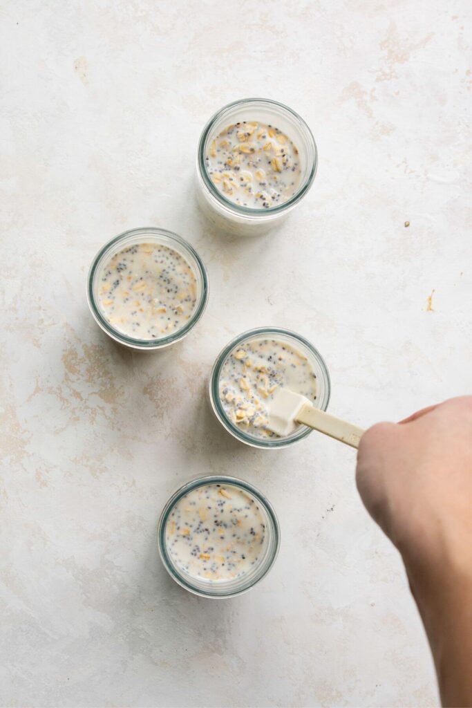 mixing overnight oats mixture before soaking