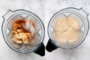 side by side of how to blend a oat milk smoothie