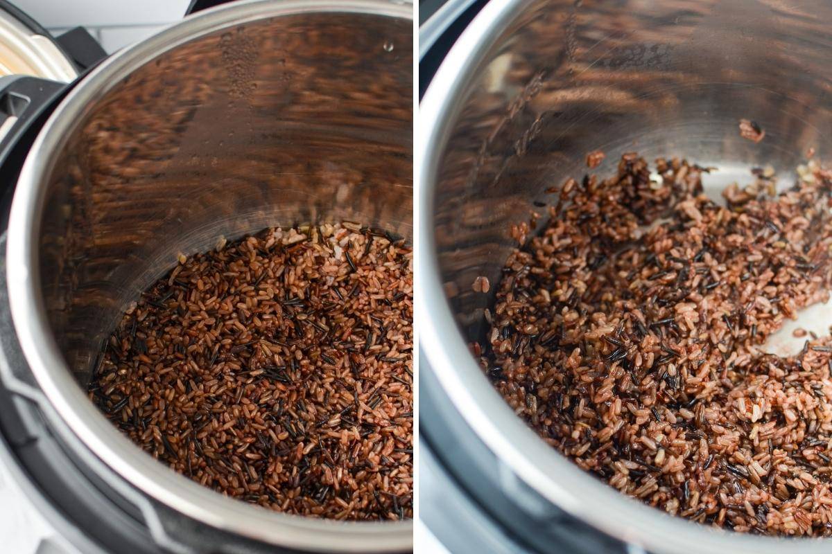 An Instant Pot with wild rice in it.