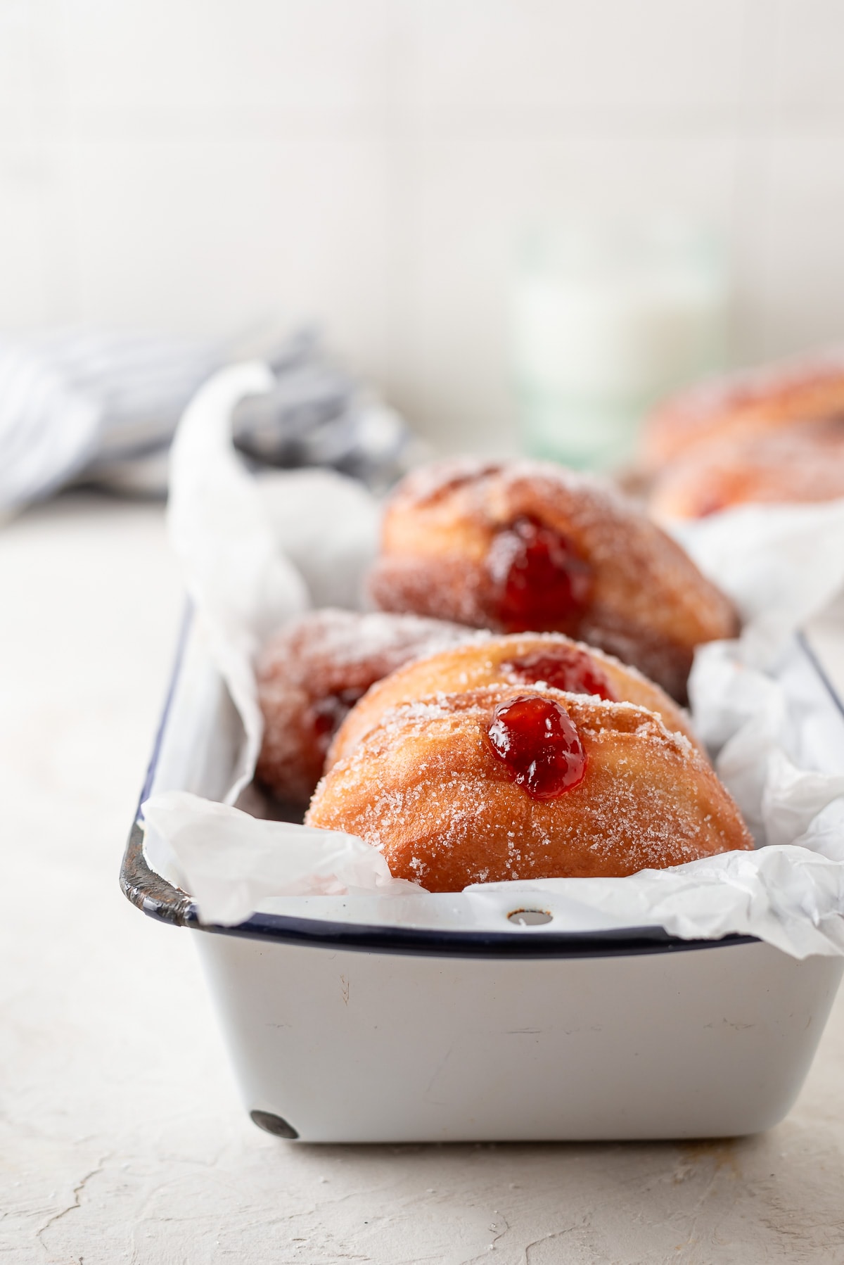 close up of donut filled with jelly
