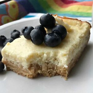 Butter-Crunch Lemon Cheese Bars made with cottage cheese and a dark brown sugar crust.