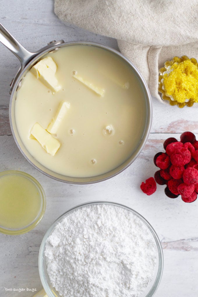 sweetened condensed milk and butter in a saucepan