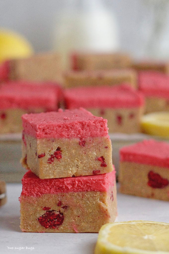 stack of two no bake lemon raspberry bars