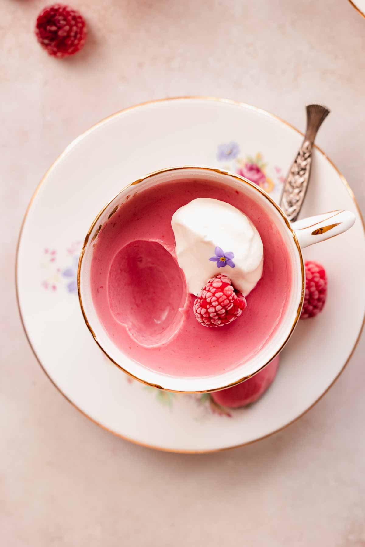 closeup of creamy thick raspberry posset texture