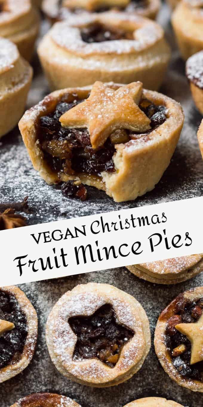 Vegan mince pies - a vegan version of the popular Christmas treat with boozy, easy to make home-made mincemeat and crisp coconut oil pastry. #Christmas #baking #vegan #veganchristmas #veganbaking #festive vegan mince pies pinterest image
