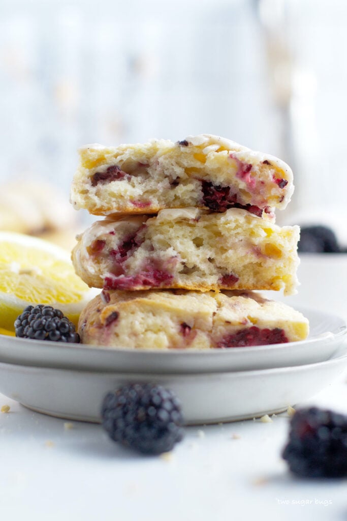 stack of three blackberry lemon scones
