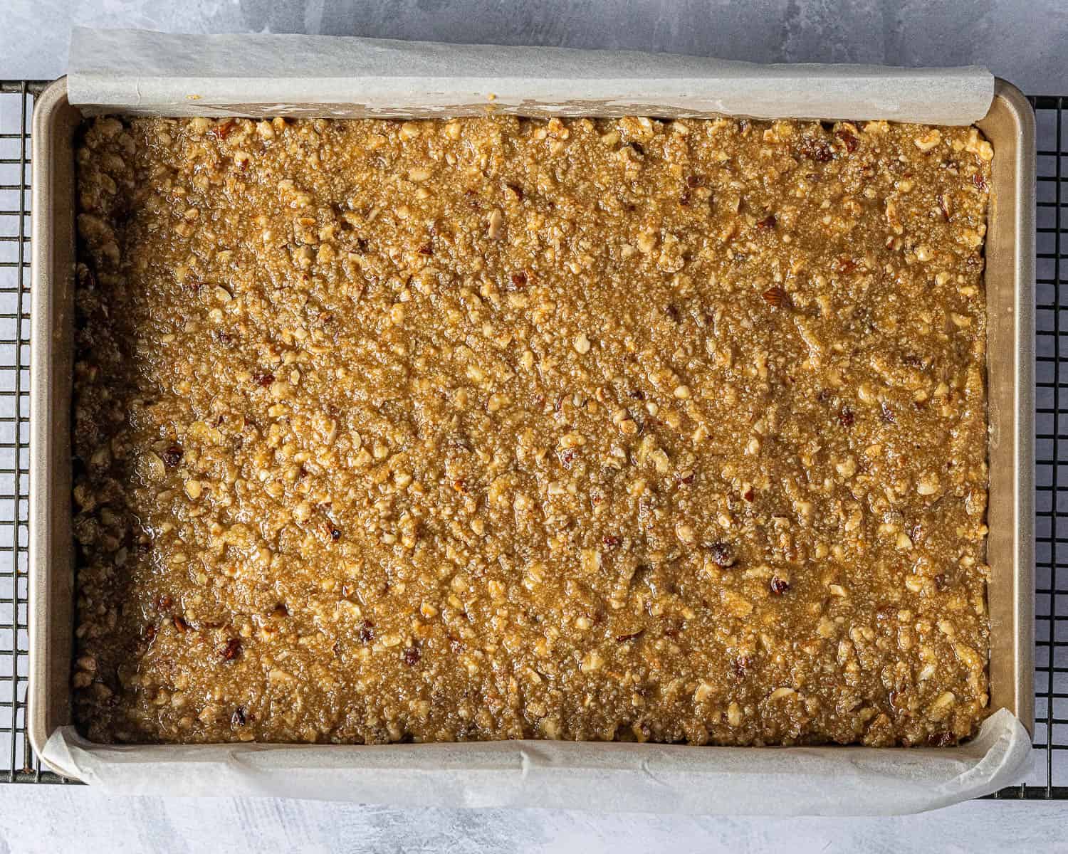 Step 7, the unbaked nut caramel layer.