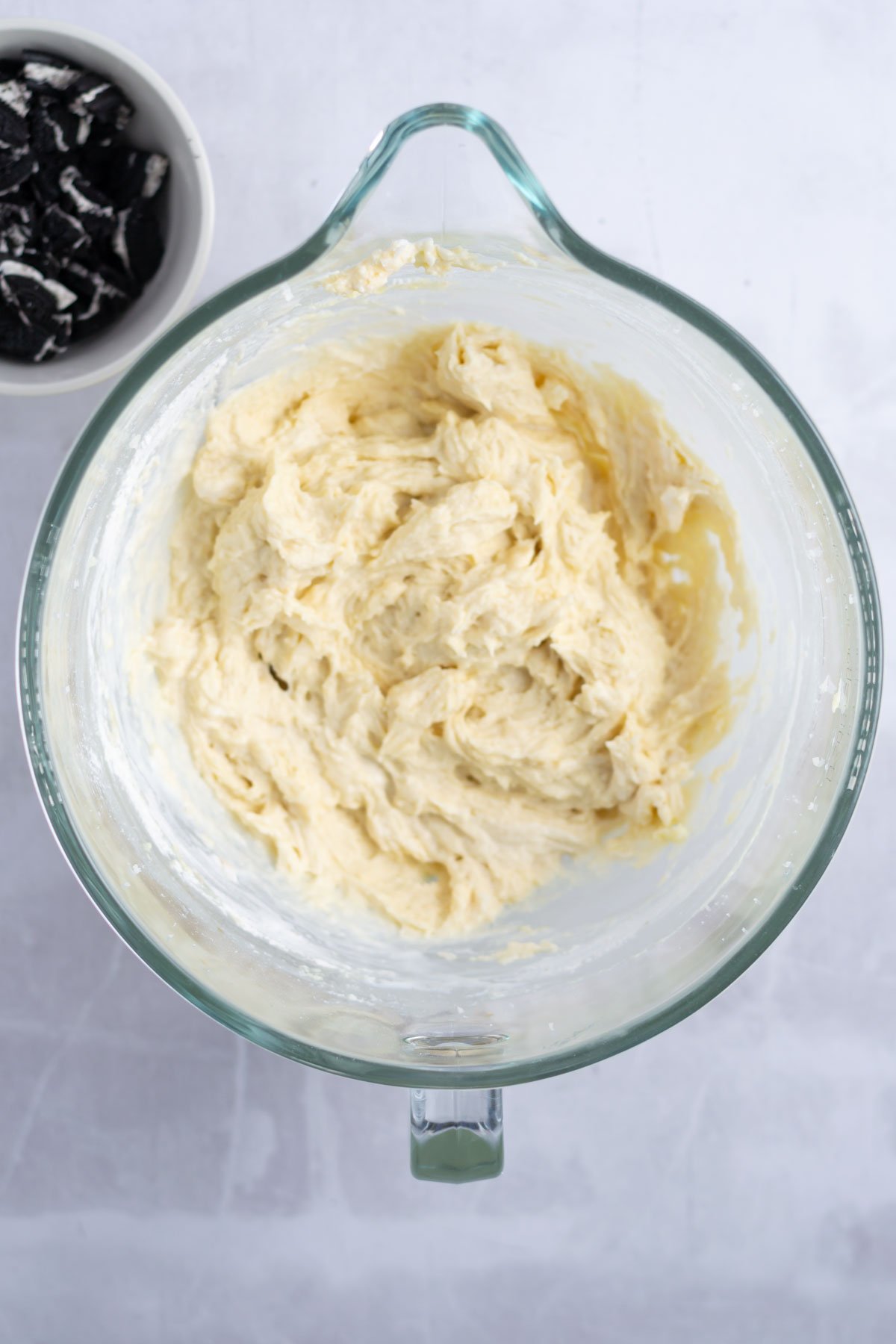 pound cake batter before oreo cookie pieces are added