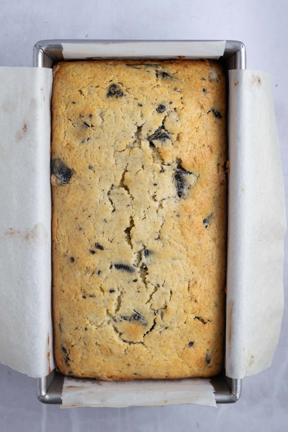 baked cake in a loaf pan