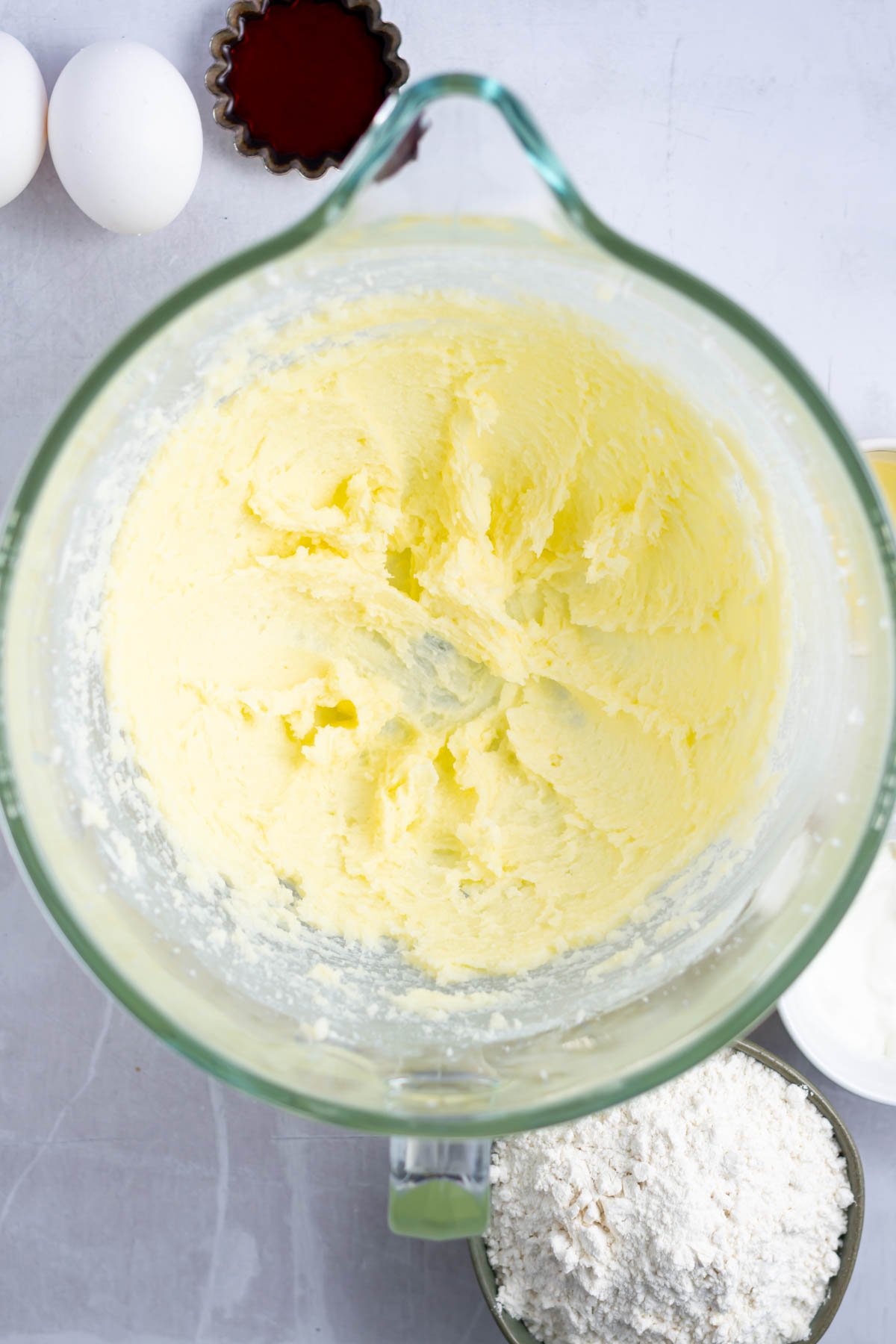 creamed butter and salt in a mixing bowl