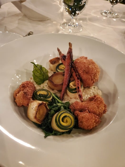 Roasted vegetables in a white plate