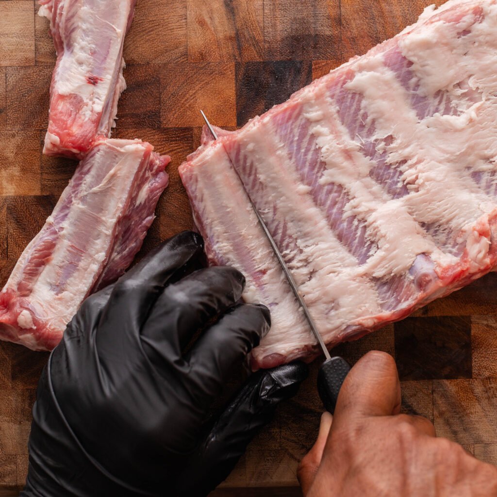 cutting rib slab into individual pieces