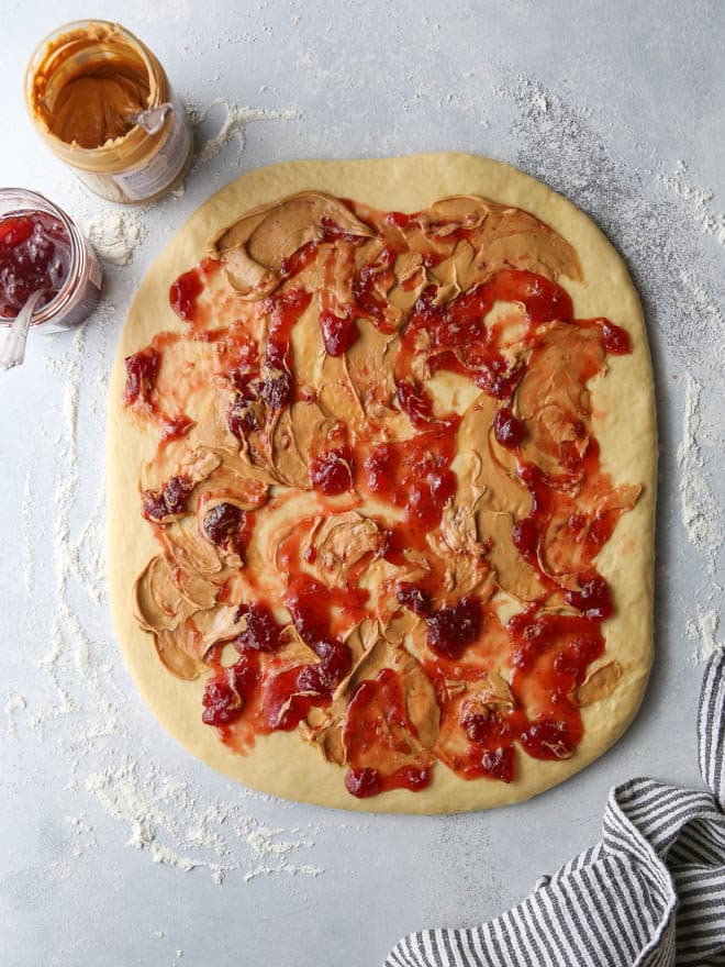 Making peanut butter and jam sweet rolls