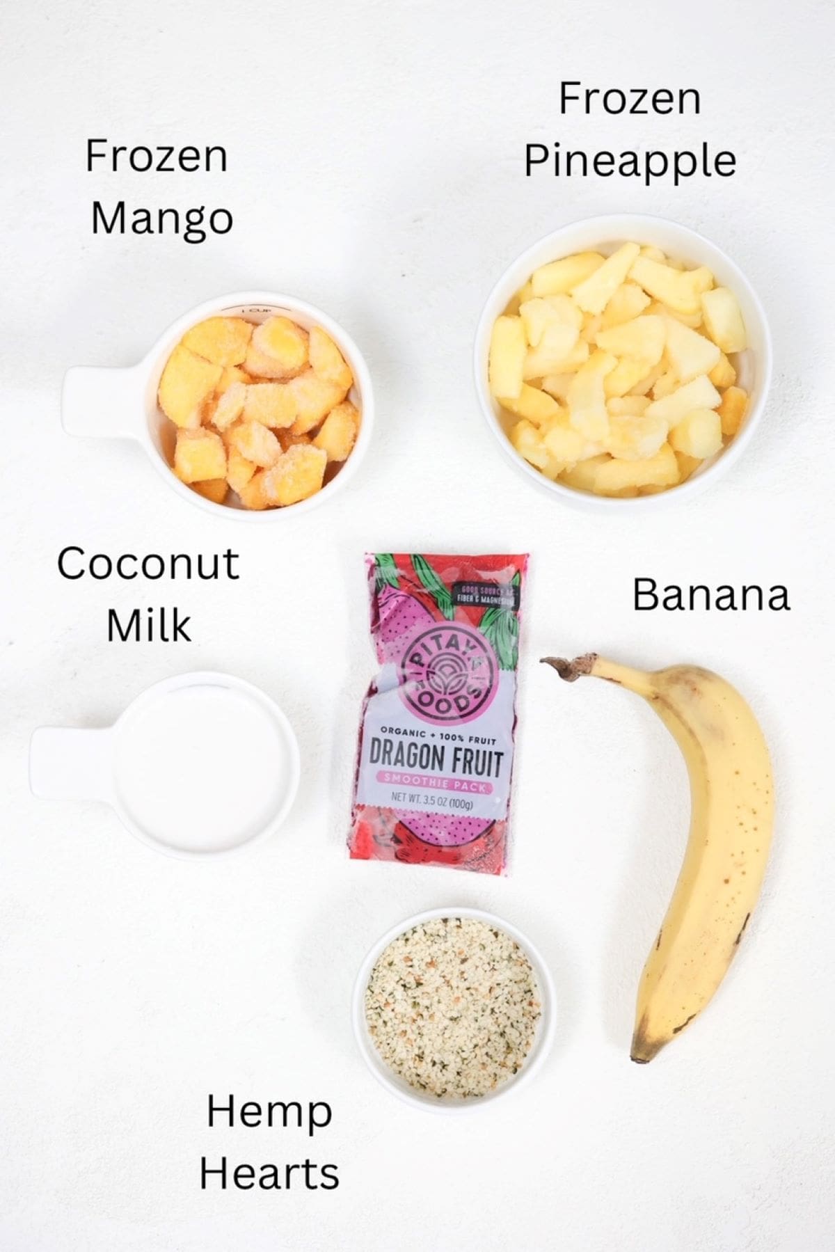 Pitaya Bowl ingredients, labeled.