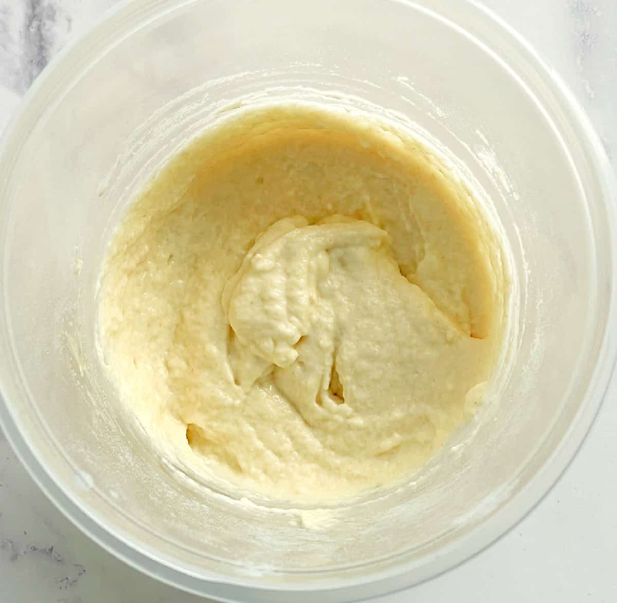 poolish step 1 for pizza dough.