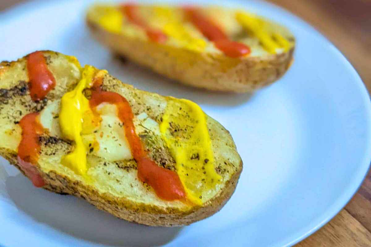 Baked potato skins on a plate