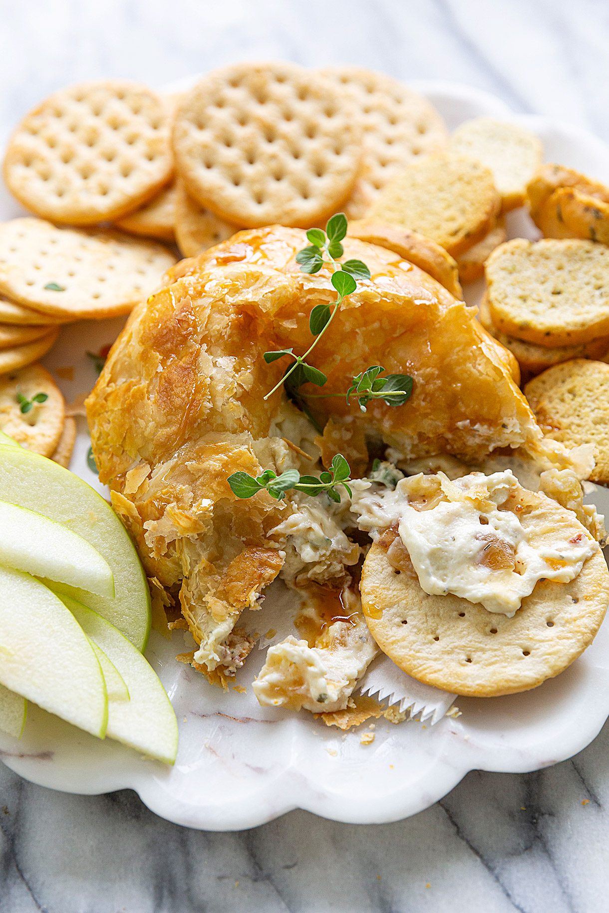 puff pastry baked boursin cheese with bacon jam