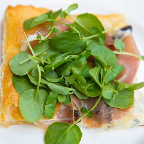 Fig, Gorgonzola Tart With Prosciutto & Arugula